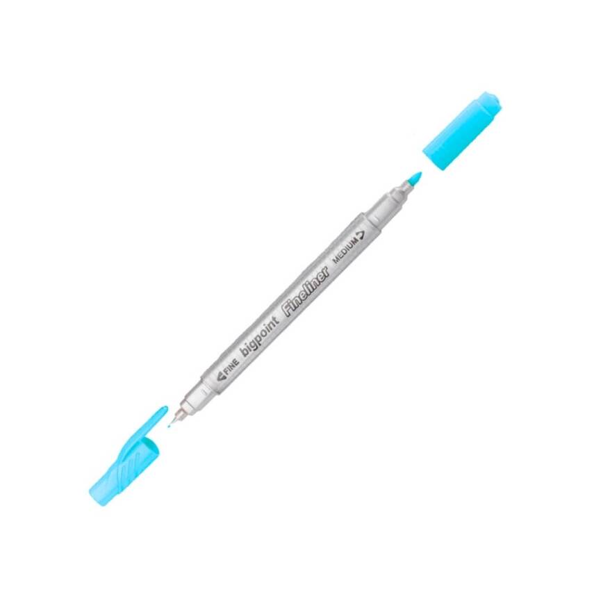 Bigpoint Twin Fineliner Kalem, 0.4 & 1.2 mm Çift Fiber Uç, Açık Mavi - 1