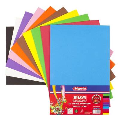Bigpoint Yapışkanlı Eva, 2 mm, 20x30 cm, 10 Renkli, El İşi İçin Uygun - Bigpoint