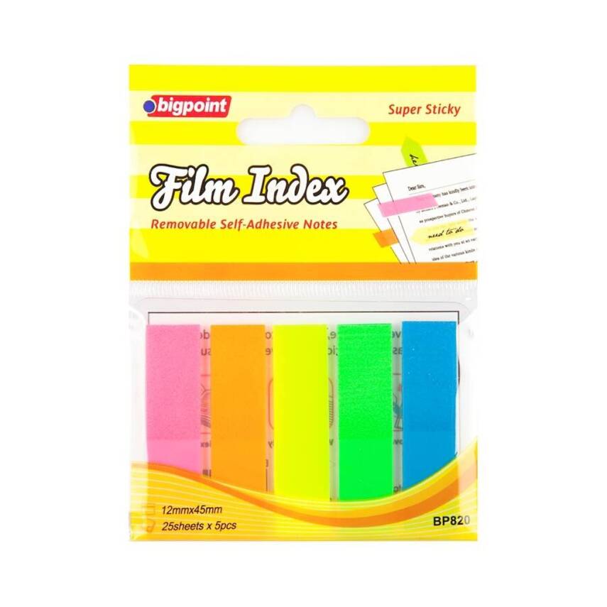 Bigpoint Yapışkanlı Film Index, 12x45 mm, 5 Renk, 25 Yaprak, Şeffaf - 1