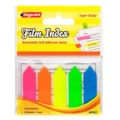 Bigpoint Yapışkanlı Film Index Ok, 12x45mm, 5 Renk, 25 Yaprak, Şeffaf - Bigpoint