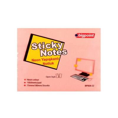 Bigpoint Postit, 75x100mm, 100 Yaprak, Neon Pembe, İz Bırakmaz - Bigpoint