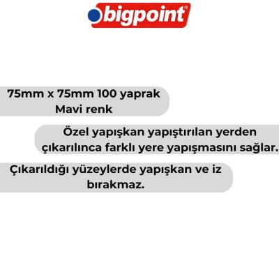 Bigpoint Postit, 75x75mm,100 Yaprak, Mavi,İz Bırakmadan Çıkar - 2