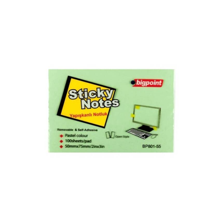 Bigpoint Postit, 12 Adet, 100 Yapraklı, 75 x 50 mm, Yeşil - 2