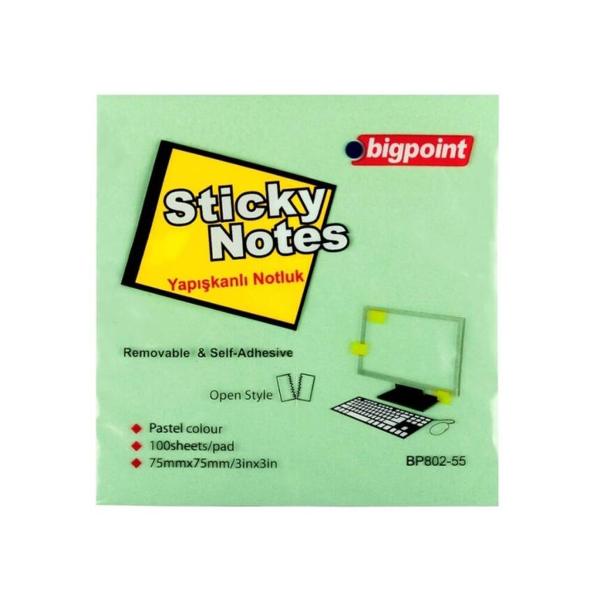 Bigpoint Postit, 12 Adet, 100 Yapraklı, 75 x 75 mm, Yeşil - 2
