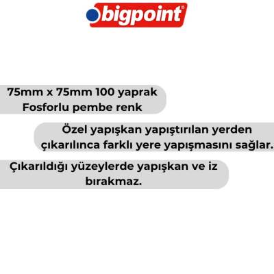 Bigpoint Postit, 12 Adet, 100 Yapraklı, 75 x 75 mm, Neon Pembe - 3