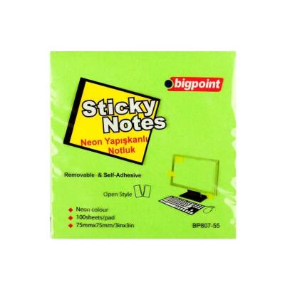 Bigpoint Postit, 12 Adet, 100 Yapraklı, 75 x 75 mm, Neon Yeşil - 2