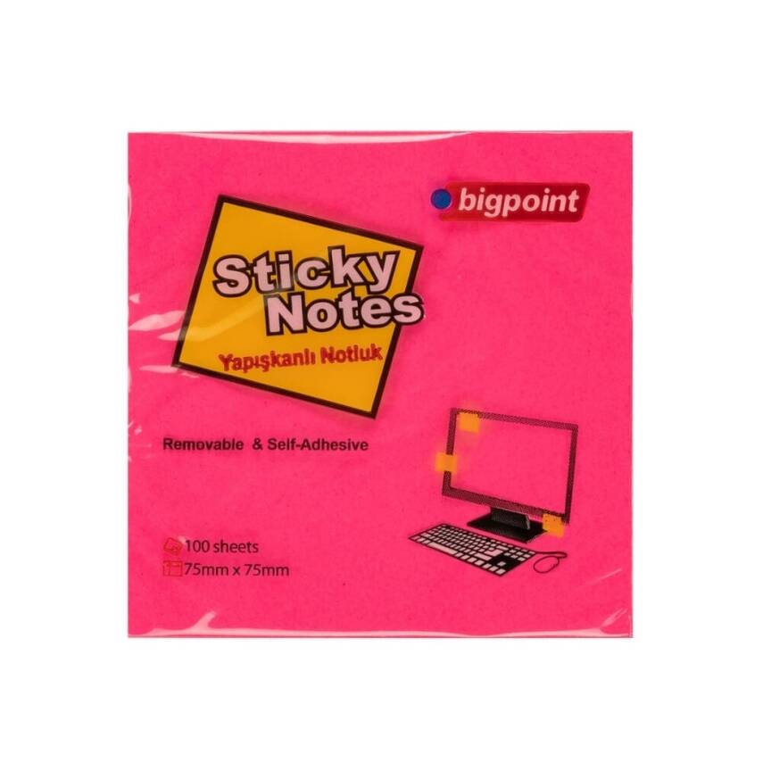 Bigpoint Postit, 12 Adet, 100 Yapraklı, 75 x 75 mm, Neon Kırmızı - 2