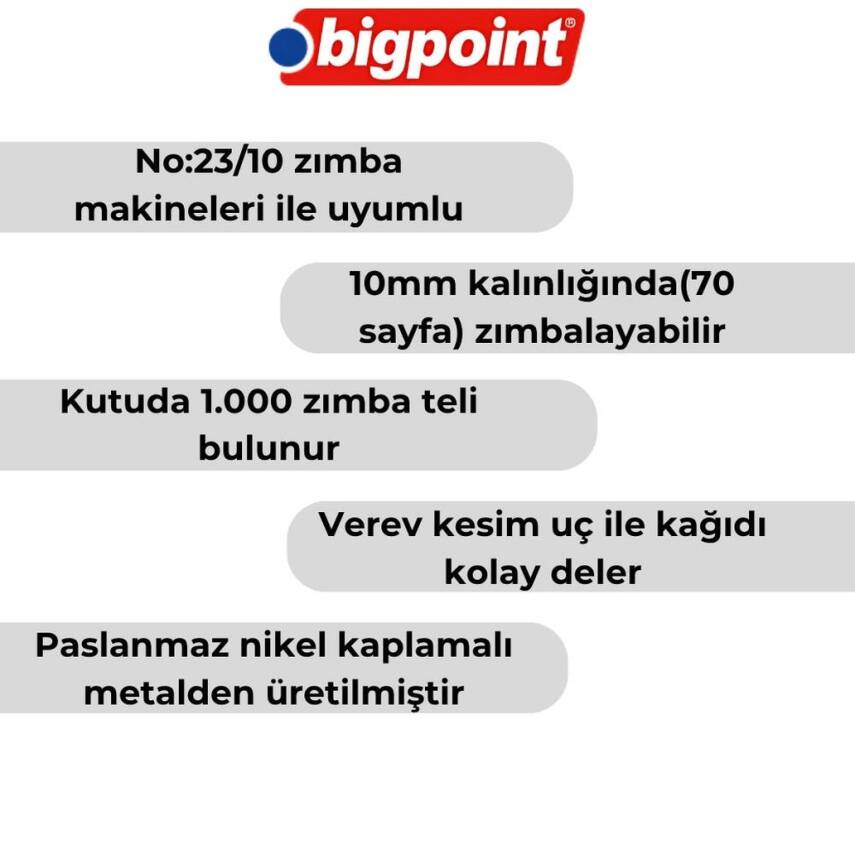 Bigpoint Zımba Teli No: 23/10, 1000 Adet, 10 Adet Kutu, 70 Sayfa - 3