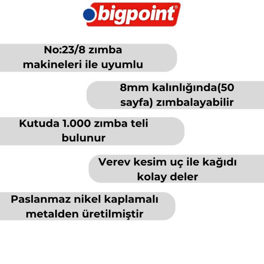 Bigpoint Zımba Teli No: 23/8, 1000 Adet, 10 Adet Kutu, 50 Sayfa - 3