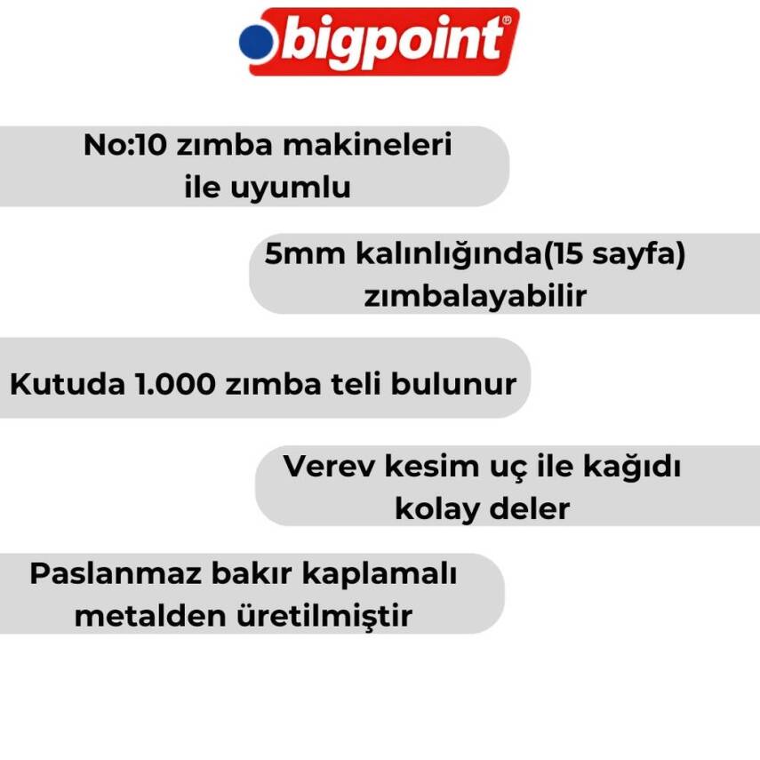 Bigpoint Zımba Teli No:10, Sarı, 1000 Adet, 15 Sayfaya Kadar Uyumlu - 2