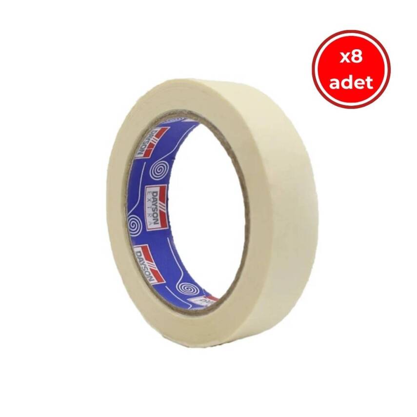 Dayson Extra Maskeleme Bandı, 8 Adet, 36 mm 25 m, Beyaz, İz Bırakmaz - 1