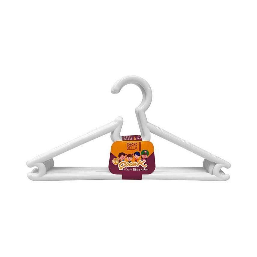 Decobella Plastik Çocuk Elbise Askısı, Beyaz, Hafif, Dayanıklı, 6’lı - 1