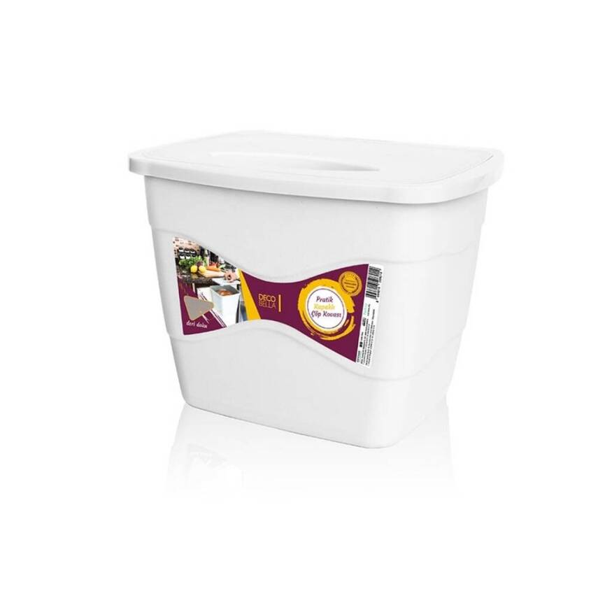 Decobella Pratik Kapaklı Çöp Kovası, Beyaz, Dolap Kapaklarına Takılır - 1
