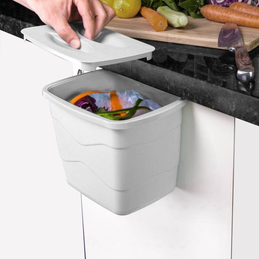Decobella Pratik Kapaklı Çöp Kovası, Beyaz, Dolap Kapaklarına Takılır - 2