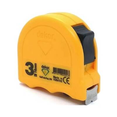 Dekor Şerit Metre, 3 m 16 mm, Sarı, Dayanıklı ve Kolay Kullanım - Dekor