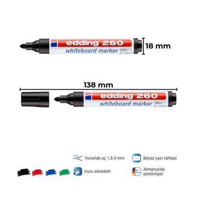 Edding E-260 Beyaz Tahta Kalemi, 1.5-3 mm, Yuvarlak Uçlu, Siyah - 2