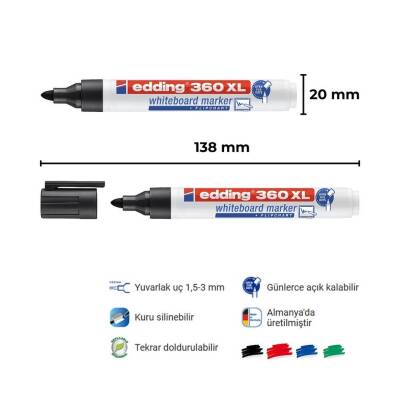 Edding E-360 XL Cap-Off Tahta Kalemi, 1.5-3 mm, Doldurulabilir, Siyah - 2