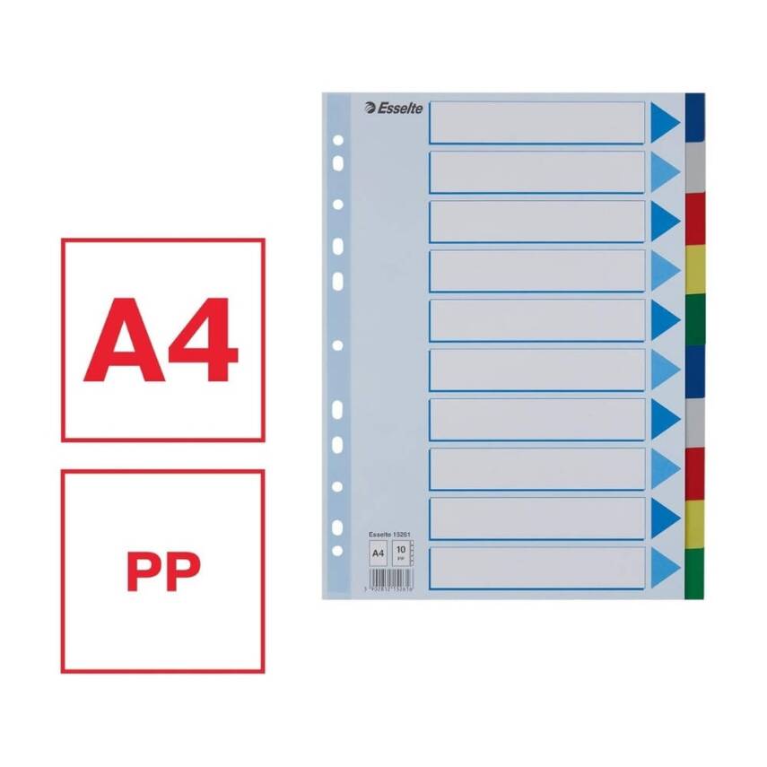 Esselte A4 Separatör, 10 Renkli, 115 Mikron PP, Düzenli Arşivleme İçin - 3