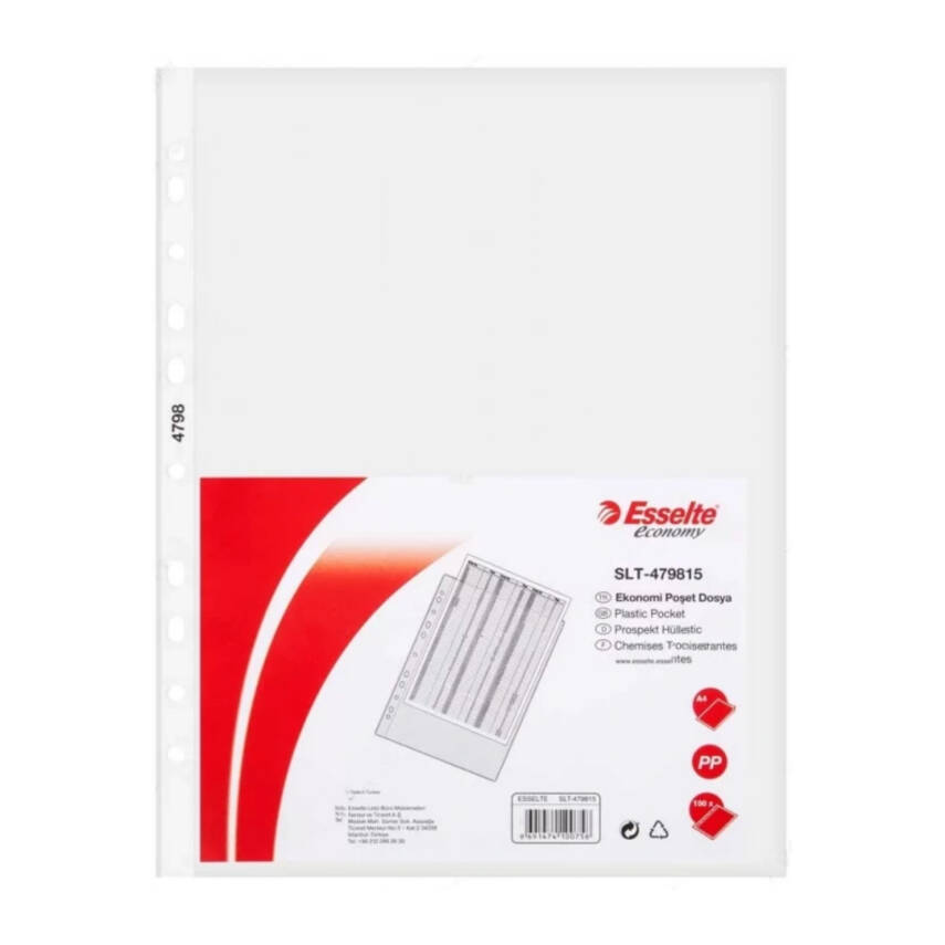 Esselte Poşet Dosya, A4 Boyut, 100'lü Paket, Şeffaf - 1
