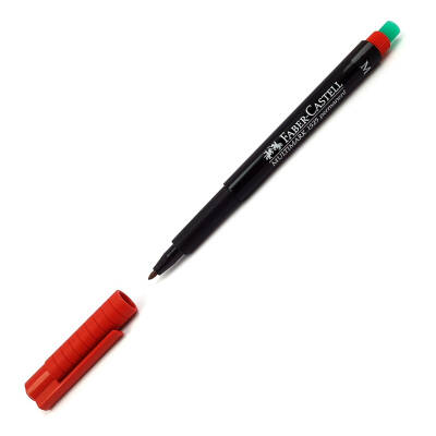 Faber Castell Permanent Kalem, M Boy, Solmayan Mürekkep, Kırmızı - Faber Castell