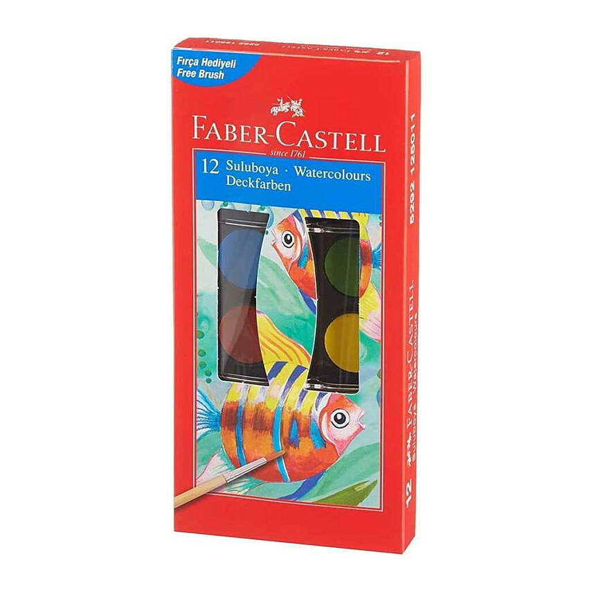 Faber Castell Red Line Sulu Boya, 12 Renk, Küçük Boy, Canlı Renkler - 1