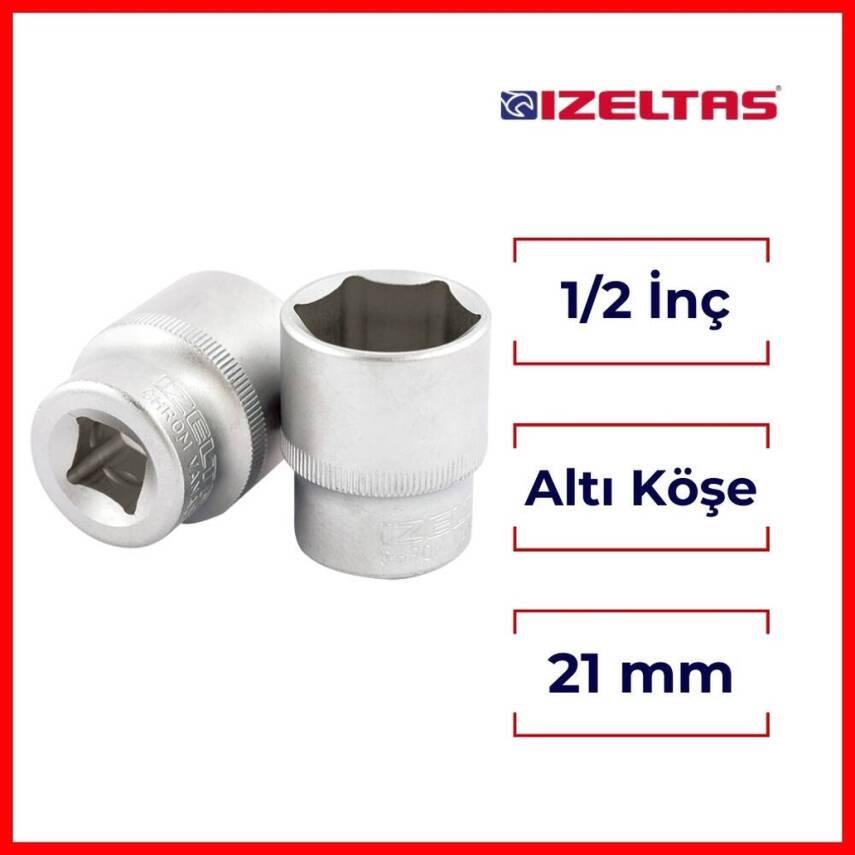 İzeltaş Altı Köşe Lokma Anahtar, 1/2 İnç 21 mm, Yüksek Tork Dayanımı - 2