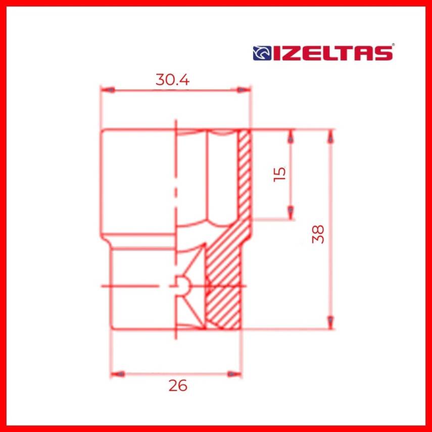 İzeltaş Altı Köşe Lokma Anahtar, 1/2 İnç 22 mm, Yüksek Tork Dayanımı - 4