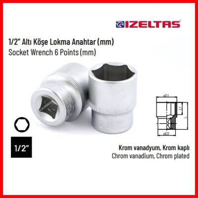 İzeltaş Altı Köşe Lokma Anahtar, 1/2 İnç 24 mm, Yüksek Tork Dayanımı - 3