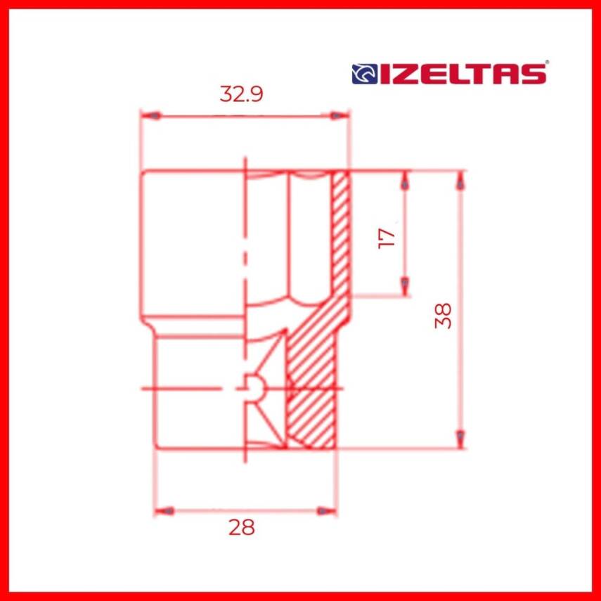 İzeltaş Altı Köşe Lokma Anahtar, 1/2 İnç 24 mm, Yüksek Tork Dayanımı - 4