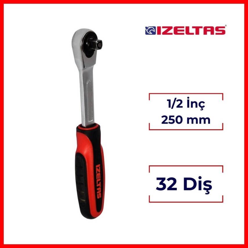 İzeltaş Cırcır Kolu, 1/2 İnç, 250mm, 32 Diş, Dayanıklı, Hassas Kontrol - 2