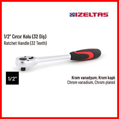 İzeltaş Cırcır Kolu, 1/2 İnç, 250mm, 32 Diş, Dayanıklı, Hassas Kontrol - 3