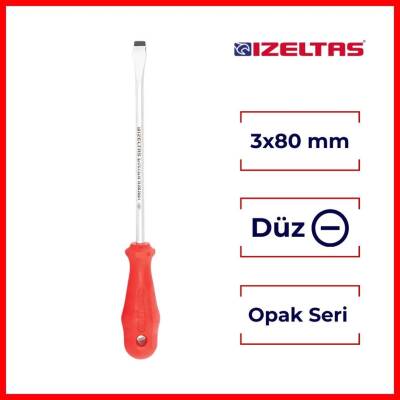 İzeltaş Düz Uçlu Tornavida, 3x80 mm, Opak Seri, Güvenli ve Dayanıklı - 2