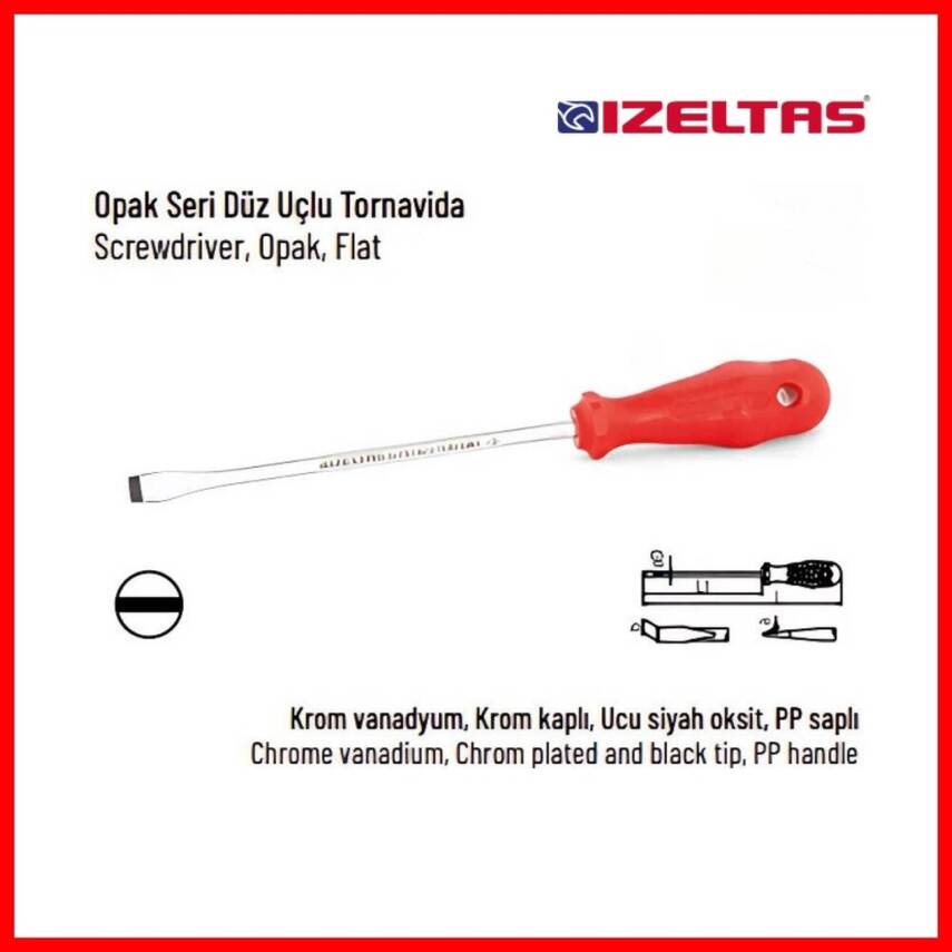 İzeltaş Düz Uçlu Tornavida, 5x125 mm, Opak Seri, Güvenli ve Hassas - 4