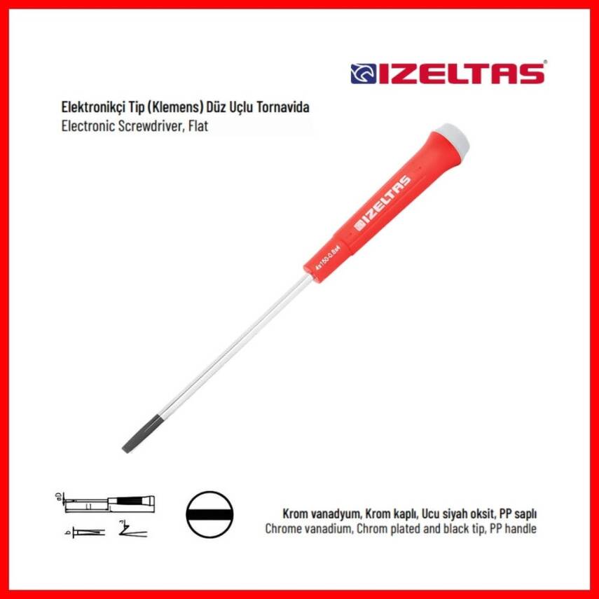İzeltaş Elektronikçi Tip Klemens Tornavida, Düz 3x80mm, Hassas İşçilik - 4