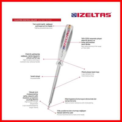 İzeltaş Kontrol Kalemi, 190 mm, Elektrik Akımı Testi, Güvenli, Hassas - 6