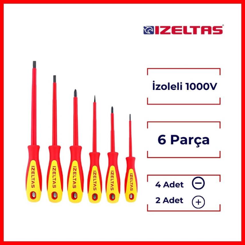 İzeltaş Tornavida Seti, 6 Parça, Elektrikçi İzoleli 1000V, Dayanıklı - 2