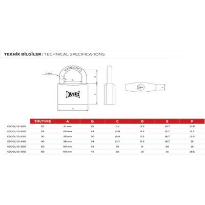 Kale 10-260 Asma Kilit, 63 mm, Sarı, Dayanıklı ve Güvenli Tasarım - 3