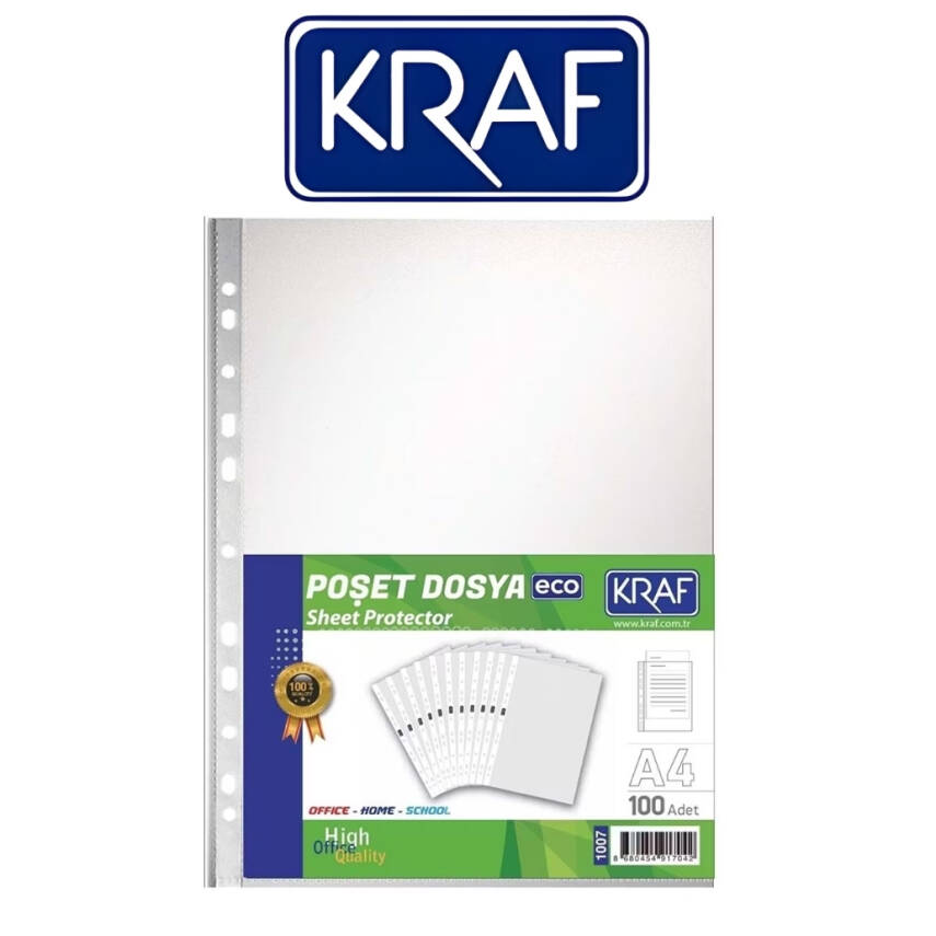 Kraf Eco Poşet Dosya, 10 Adet, 100'lü Paket, A4 Boyut, Şeffaf - 2
