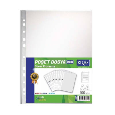 Kraf Eco Poşet Dosya, 100'lü Paket, A4 Boyut, Şeffaf - 1