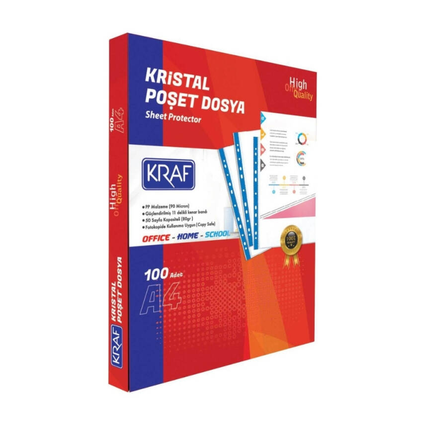Kraf Kristal Poşet Dosya, 10 Adet, 100'lü Paket, A4 Boyut, Şeffaf - 3