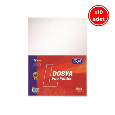 Kraf L Poşet Dosya, 10 Adet, 100'lü Paket, A4 Boyut, Şeffaf - Kraf