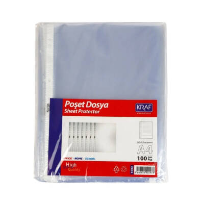 Kraf XL Poşet Dosya, 10 Adet, 100'lü Paket, A4 Boyut, Şeffaf - 3