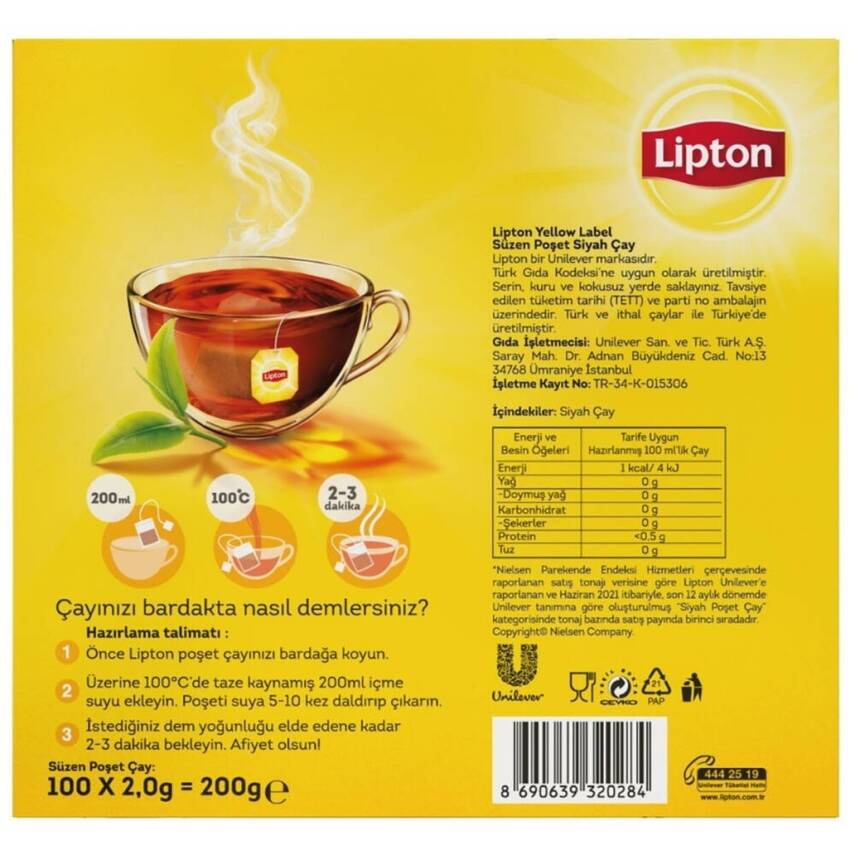 Lipton Bardak Poşet Çay, Yellow Label, 100'lü Paket, Lezzetli - 2
