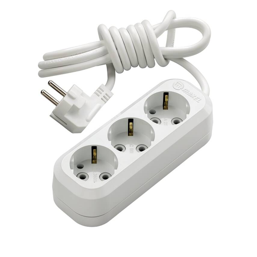 Makel Grup Priz, Eko, Topraklı, 3'lü, 5 m, Beyaz, Dayanıklı Tasarım - 1