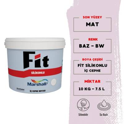 Marshall Fit Silikonlu, Su Bazlı İç Cephe Boyası, BW, 7.5L, 10kg - Marshall