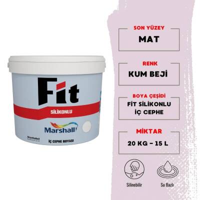 Marshall Fit Silikonlu, Su Bazlı İç Cephe Boyası, Kum Beji, 15L, 20kg - Marshall