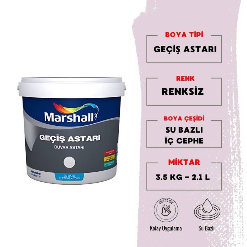 Marshall Geçiş Astarı, Su Bazlı İç Cephe Duvar Astarı, 2.5L,3.5kg - 1