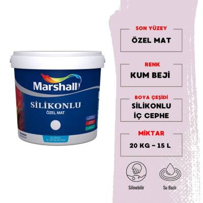 Marshall Silikonlu Özel Mat, İç Cephe Boyası, Kum Beji, 15 L - 20 kg - Marshall