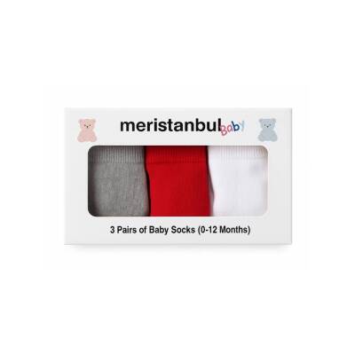 Meristanbul Bebek Çorap Seti, 0-3 ay, 3'lü, Kırmızı, Gri ve Beyaz - 6