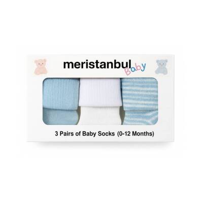 Meristanbul Bebek Çorap Seti, 3-6 ay, 3'lü, Yumuşak, Mavi - 1